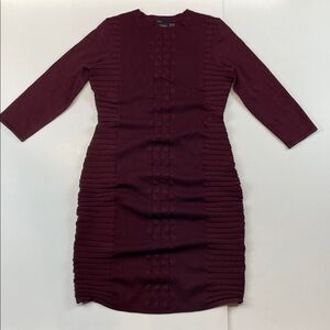 Just Taylor Burgundy Bodycon Sweater Dress Ribbed Ruched 3/4 Sleeve Sz M